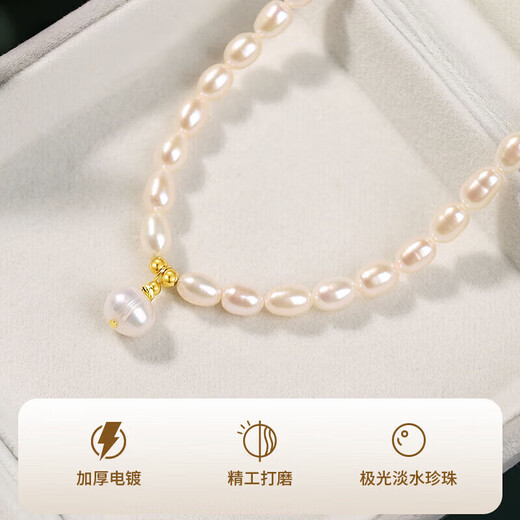Chow Tai Fook Freshwater Pearl Necklace Women's Pendant Young Style Chinese Valentine's Day Birthday Gift Gift Box Beautiful Rose Galaxy Falling Pearl Necklace