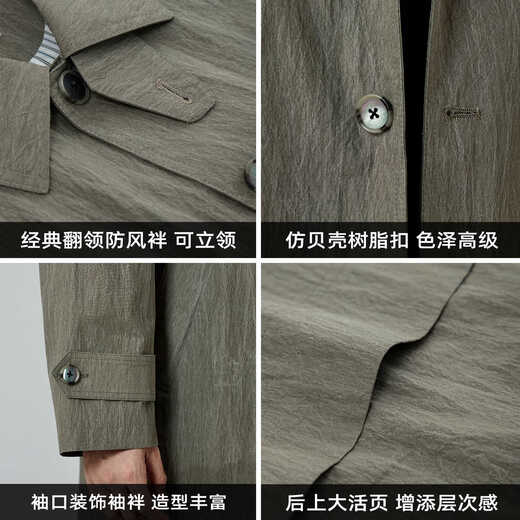 Marine Highway Stone Texture Windbreaker Men's 2025 Autumn Mid-Length Relaxed Casual Commuting Silhouette Jacket Khaki M