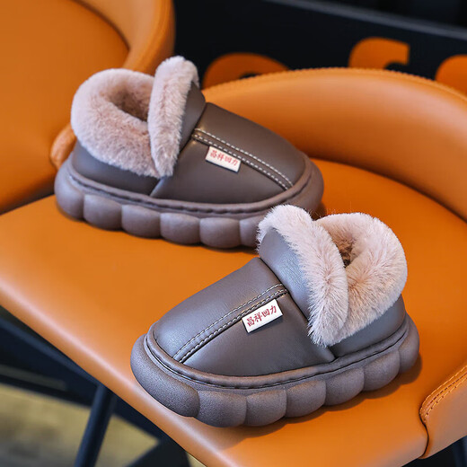 New autumn and winter cotton slippers for boys and girls, thick-soled non-slip indoor home furnishings, winter plus velvet warm cotton slippers, triangle T-Navy upgraded version 12 36/37 adult one size smaller