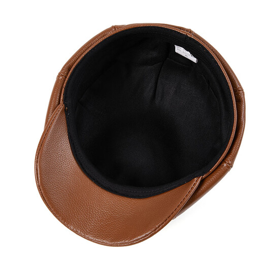 Xue Che's new leather hat men's autumn beret newsboy hat forward hat British cowhide octagonal hat women's peaked hat black (first layer of cowhide) 2XL (59-60cm)
