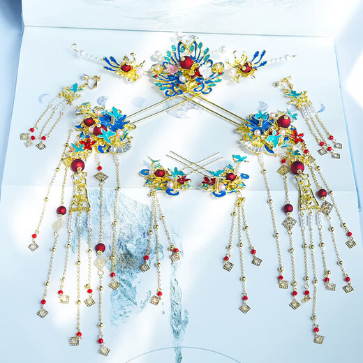 Beimeixing Hanfu hair crown for women with tassels, hairpins, hairpins, top hairpins, ancient-style Ming-made phoenix crowns, full set of costume-style headwear