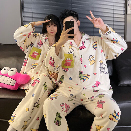 Yu Zhaolin couple's pajamas autumn and winter coral velvet thickened plus velvet cartoon sweet French flannel men's and women's home clothes winter