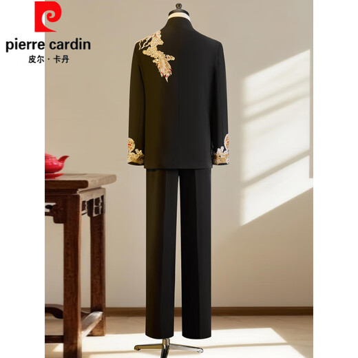 Pierre Cardin New Chinese Style Xiuhe Suit Groom Mao Suit Wedding Suit Tang Suit Blazer Men's Engagement Black Toast Suit Dragon Pattern Top + Pants M Contact Customer Service for Size