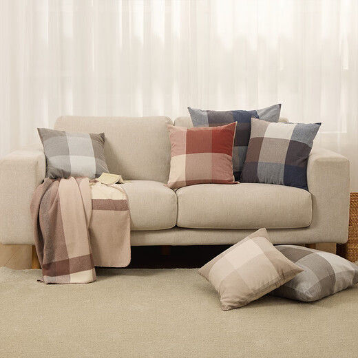 MUJI cotton flannel cushion brick red plaid 55 59cm large