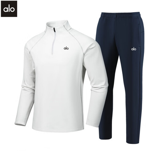 ALO YOGA autumn and winter sports and leisure suit stand-up collar sweatshirt trousers elastic fitness breathable men's warm two-piece suit black top + black pants suit (ALO-251011) M (95-115Jin Jin equals 0.5 kg)