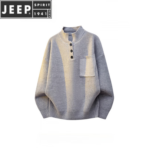 JEEP SPIRIT American burgundy Henry stand-up collar sweater men's autumn and winter retro lazy style sweater beige 3XL
