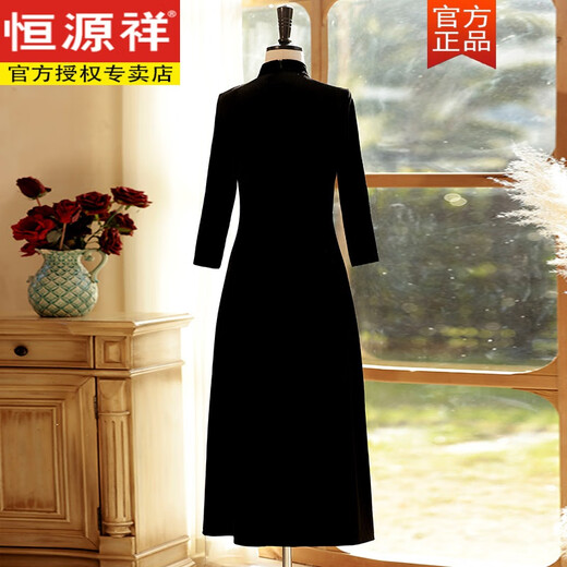 
Hengyuanxiang Golden Velvet Odai Mother's Mother's Apparel Improved Cheongsam 2024 New Women's Chinese Retro Daily Slim Dress Spring and Autumn Z1048 Wine Red XL