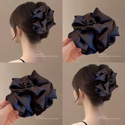 Cloud pleated bubble clip for women 2025 new high-end large shark clip for the back of the head black bow hair clip black cloud bubble large clip about 11cm