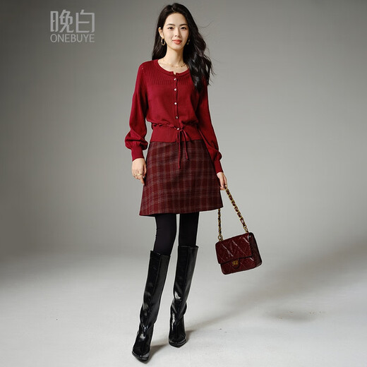 ONE BUYE Qiji Red New Year's Outfit Tops 2026 Spring This Year's Popular Design Lantern Sleeve Sweater Women's Red M