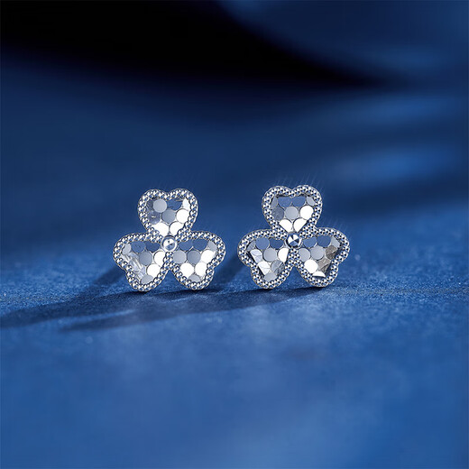 Meluxe clover Pt950 platinum earrings crushed ice platinum earrings birthday gift for girlfriend and wife about 1.55g