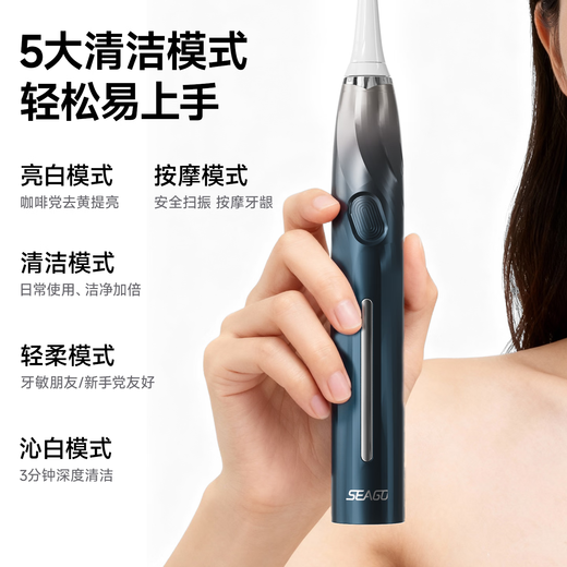 Saijia Intelligent Electric Toothbrush Adult Flagship Travel Portable Gum Protection Brush for Boys Birthday Gift March 8th Goddess Day Gift Sense Plus Titanium Powder (With 8 Brush Heads + Portable Box)