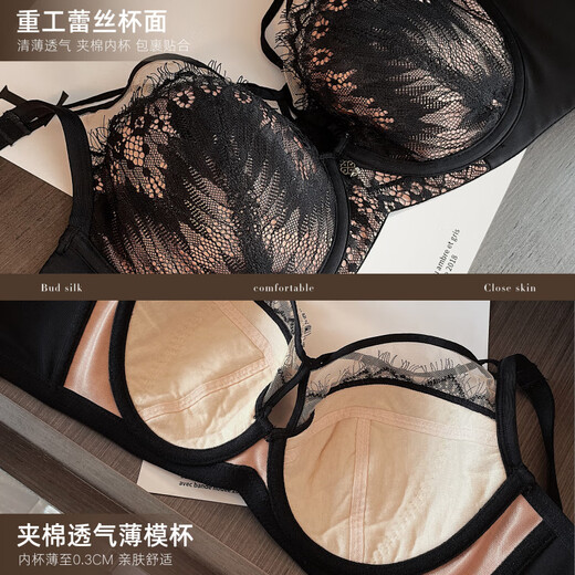 Adore Autumn and Summer Zodiac Year Lace Underwear for Women with Big Breasts Showing Smaller Soft Wire Rings Adjustable Breast Retraction and Anti-sagging Expansion Bra Set Burgundy (Set) 75B 34