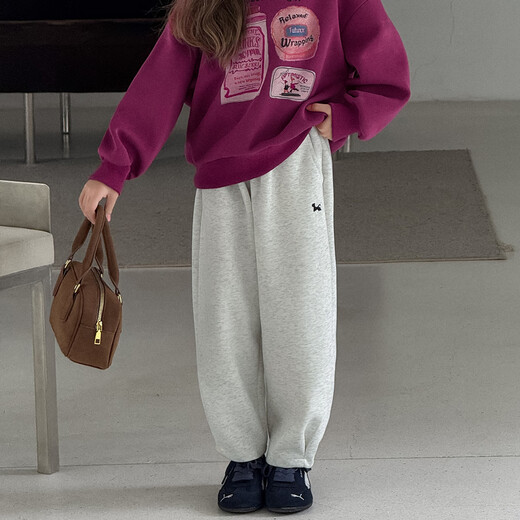 Tutu Little Elephant Children's Pants 2025 Autumn and Winter Girls' Trousers Medium and Large Children's Trousers Outdoor Casual Pants White Flower Gray 130