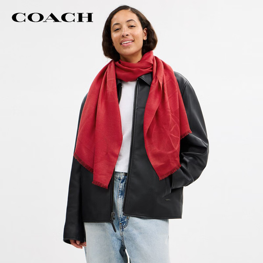 COACH brand direct supply women's JUMBO tassel pure wool scarf enamel red CQ719 New Year's gift