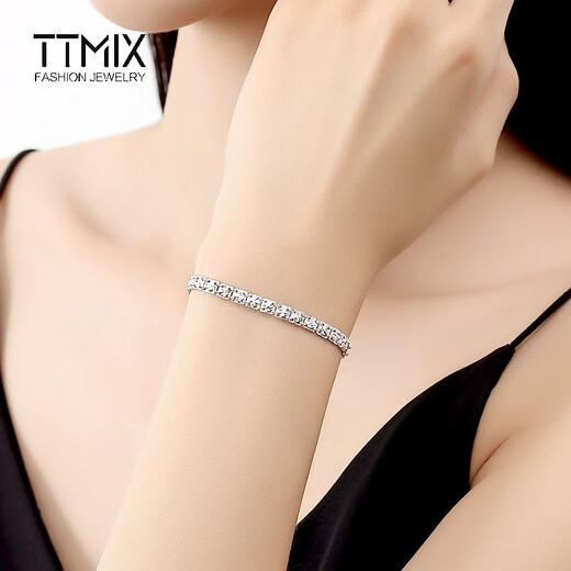 TTMIX Shiny Carved Imitation Diamond Bracelet pt950 Platinum Bracelet Women's Square Rice Platinum Bracelet Birthday Gift 7.89g 16+2cm Width 4.0mm