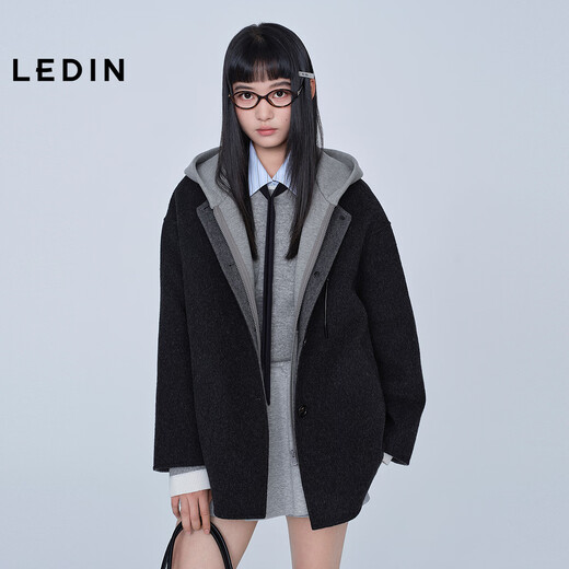 Leting Loose A Version Double-sided Woolen Coat Women's Contrast Color Hooded Loose Coat C2AAF4201 Gray 9 S