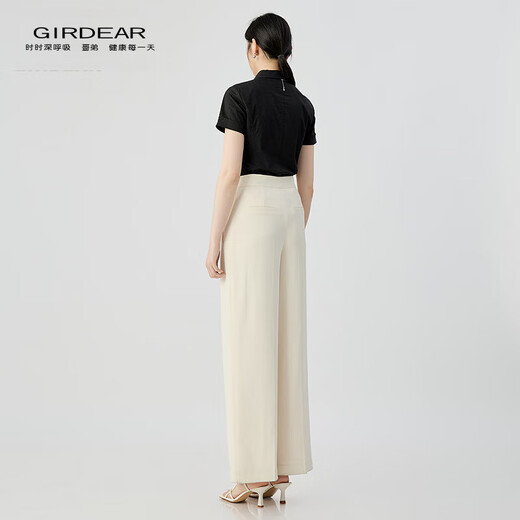 GIRDEAR Women's 2025 New Waist Short Sleeve White Shirt Top Women 1301031 Black L (Code 4)