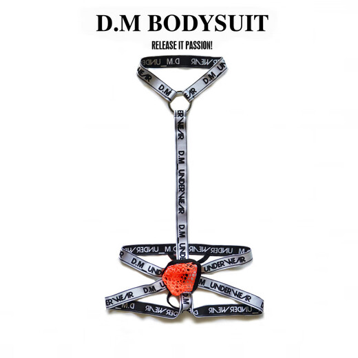 DMD.M men's sexy jumpsuit thong suspenders mesh breathable sexy double thongs personality temptation men's underwear orange M_weight 100-115Jin Jin equals 0.5 kg
