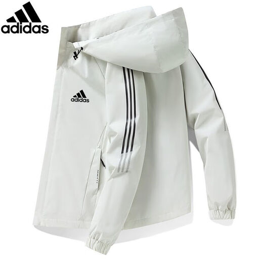 Adidas (adidas) Clover Jacket Men's Spring and Autumn New Casual Versatile Velvet Jacket Outdoor Windproof AD96 White (Removable Cap) XL 125-140Jin Jin is equal to 0.5 kg