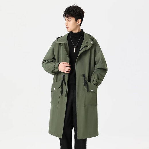LOFVRANG cotton thickened warm mid-length windbreaker jacket men's autumn and winter large size loose fat casual coat knee-length cloak black cotton thickened 2XL suitable for 160 to 180 Jin Jin equals 0.5 kg