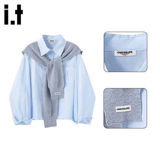 CHOCOOLATE it women's pure cotton blue shirt jacket women's autumn and winter shawl shirt two-piece set layered loose top women's blue shirt two-piece set S