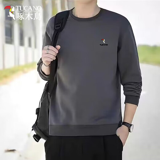 Woodpecker (TUCANO) sweatshirt men's autumn casual loose round neck versatile pure cotton long-sleeved T-shirt youth bottoming shirt men's white - no velvet XL (recommended 115-135Jin Jin equals 0.5 kg)