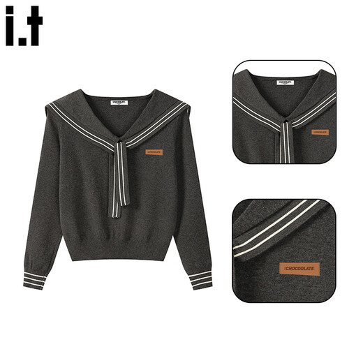 CHOCOOLATE it women's sweater women's college style navy collar streamer sweater women's autumn and winter new inner layering short top off-white M