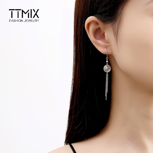 TTMIX Honeycomb Straw Hat Platinum Earrings pt950 Platinum Ear Hook Women's Tassel Platinum Earrings Bohemian Style 4.7-4.9g
