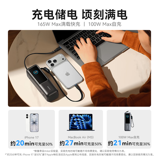 ANKER Anker Energy Capsule New 3C certification can be used on airplanes. Tony ookii recommends 165W power bank with large capacity and comes with a retractable cable 25000 mAh for Apple 17