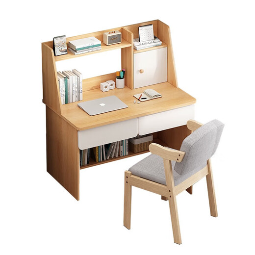 Simple desk bookshelf integrated student writing study table small apartment bedroom home office desktop computer table 60cm Nordic maple color