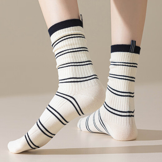 Catman 2025 Autumn New Product 100% Pure Cotton Women's Socks for Women's Stripes Contrasting Color Medium Calcetines Estilo de la universidad 4 parejas