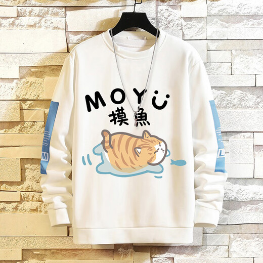 AX Armani Fishing Boat Sweatshirt Men's Velvet Loose Men's Fashion Brand Autumn and Winter Cute Clothes White Fishing S Plus Velvet Style