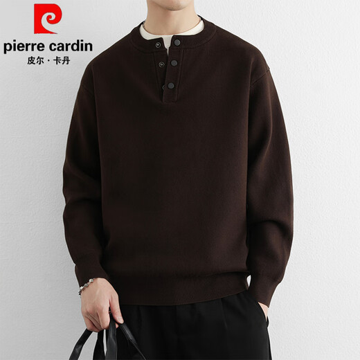 Pierre Cardin American Henry Neck Sweater Men's Autumn and Winter New Trendy Men's Button Sweater Thickened Warm Wool Sweater LR9695 Light Mustard Green M Recommended 120Jin Jin equals within 0.5kg