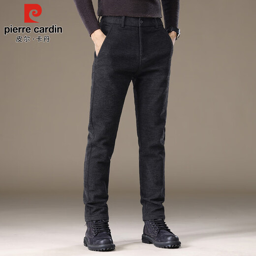 Pierre Cardin business casual pants for men in autumn and winter, trendy thickened woolen pants for middle-aged and young people, men's elastic trousers, black 30