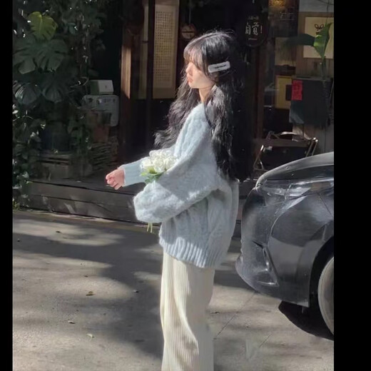 Oubaixi Sweater Women's Spring and Autumn Thickened Soft Waxy Inner Bottoming Sweater 2026 New Women's Feel Top Jacket Light Blue One Size Recommended 80-130 Jin Jin equals 0.5 kg