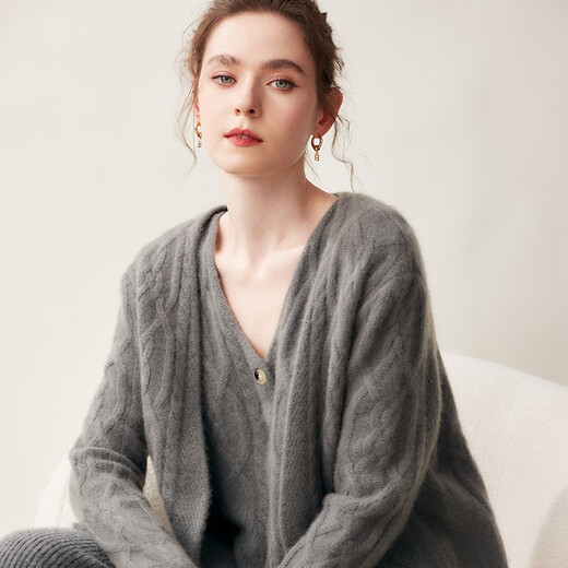 SENLIYA international light luxury high-end cashmere sweater baby small cashmere knitted cardigan women's loose lazy style cashmere sweater hemp khaki brown M