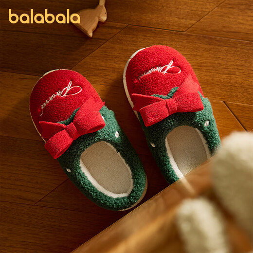 Balabala 2025 new children's cotton slippers Christmas girls' non-slip warm and cute boys' winter velvet home slippers