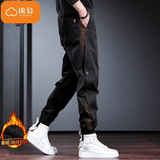 Cotton American trendy workwear pants for men in spring, autumn and winter new fashion brand loose velvet sports casual pants for men black K307 non-velvet high quality L 100-120Jin Jin equals 0.5 kg