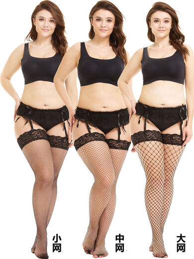 Large size stockings, long fishnet stockings, high black silk silicone non-slip over-the-knee mesh fat mm thigh socks, garter stockings with thong