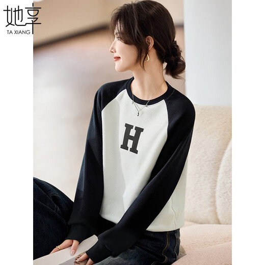她享加绒卫衣女2025秋冬圆领撞色插肩袖套头上衣保暖外套女T54W094