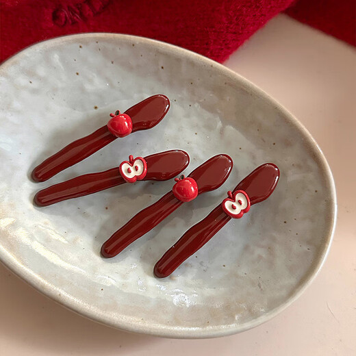 Anchor red apple hair clip for women's forehead side bangs clip for seamless broken hair duckbill one-word clip hair clip hair accessory burgundy apple bangs clip - front + back