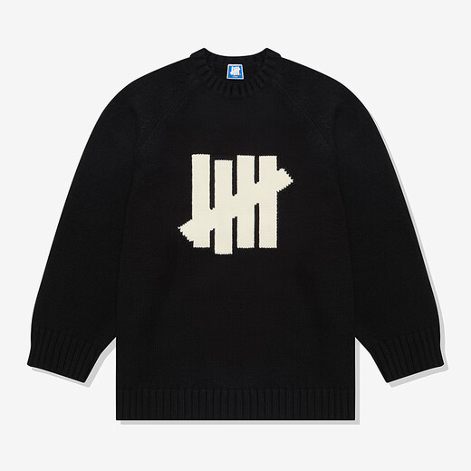 UNDEFEATED five-stripe American sweater, trendy men's and women's same LOGO campus style sweater, black UE53GKR02M M