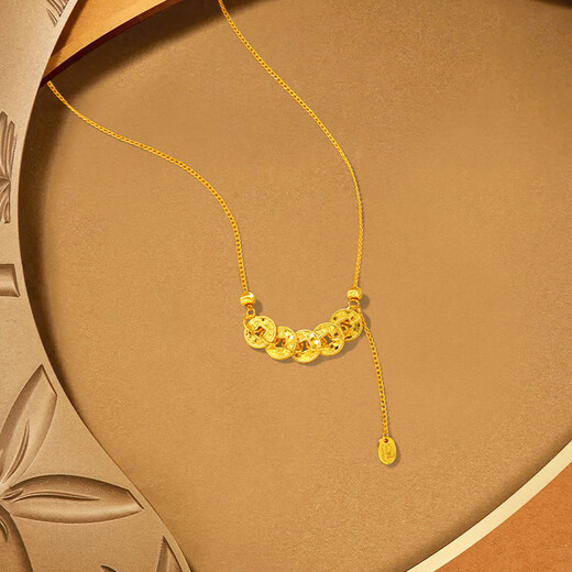 Jinliufu Auspicious S925 Silver Necklace Women's Accessories Crushed Ice Five Emperors Money Jewelry Clavicle Chain for Girlfriend