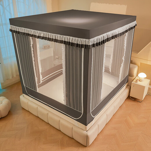 Fantasy new baby anti-fall mosquito net strong blackout princess bedroom home bed curtain integrated thickened bracket cover type elegant purple full bottom removable bed sheet + splicing-free thickened bracket + five-sided shading 1.2m bed width 120cm long 200cm high 17