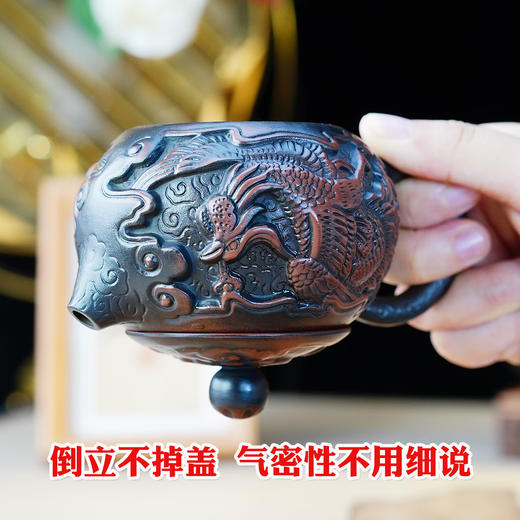 Xishi purple clay teapot with loud phoenix sound, pure handmade dragon pattern purple pottery teapot set, Yunnan purple pottery phoenix teapot, Xishi purple pottery phoenix teapot, 1 piece