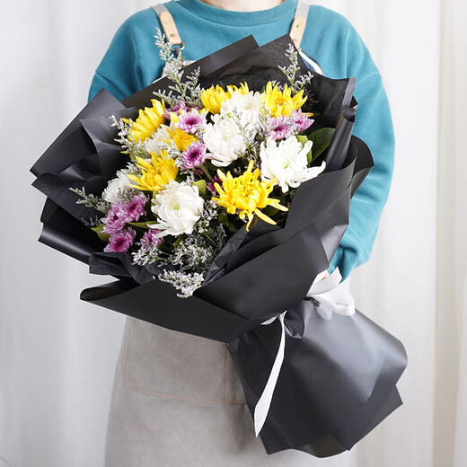 Leaves, flowers, chrysanthemum wreaths, baskets, tripods, funerals, funerals, memorial flowers, express delivery in the same city and nationwide stores, missing 11 yellow and white chrysanthemum bouquets