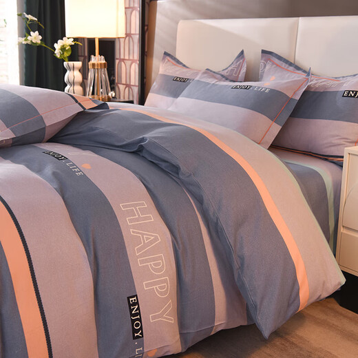 High-end thickened cotton brushed four-piece set of pure cotton bed sheets and quilt covers, autumn and winter naked sleeping grade bedding, no pilling and no shedding. Petty Bourgeoisie Life - Blue Thickened cotton 1.8m bed sheet style four-piece set - quilt cover 200*230cm