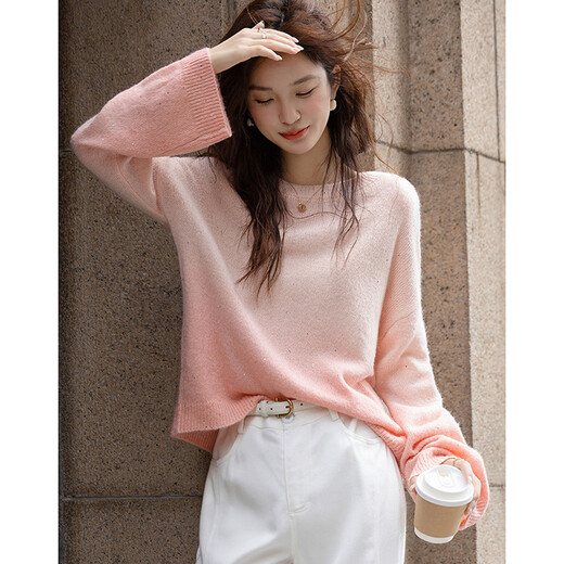 Demana Tyndall hanging dye gradient autumn sheep wool sequin yarn round neck loose temperament sweater women's top