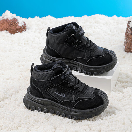 Pull back children's shoes children's cotton shoes winter plus velvet warm sports shoes for boys and girls WBNJS2757 black black 32