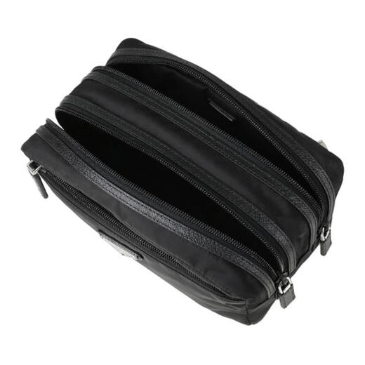 PRADA triangular logo zipper closure, regenerated nylon toiletry bag, men's black basic outfit (bag)